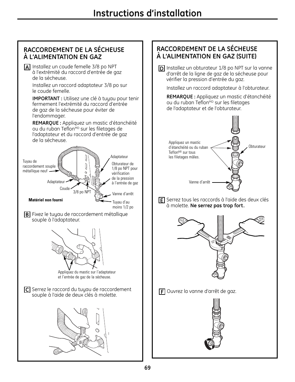 Instructions d’installation | GE UPVH890 User Manual | Page 69 / 152