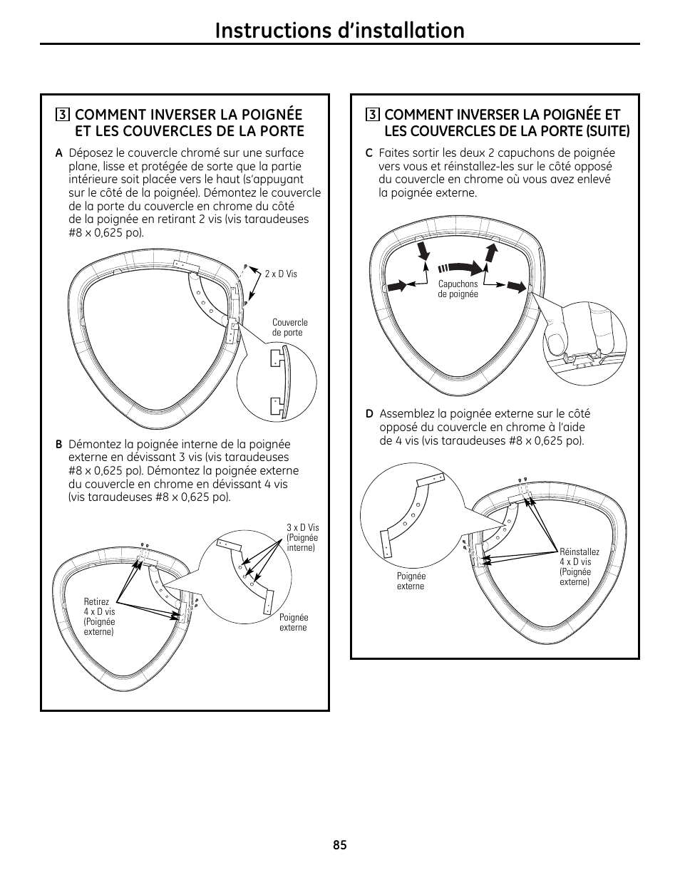 Instructions d’installation | GE UPVH890 User Manual | Page 85 / 152