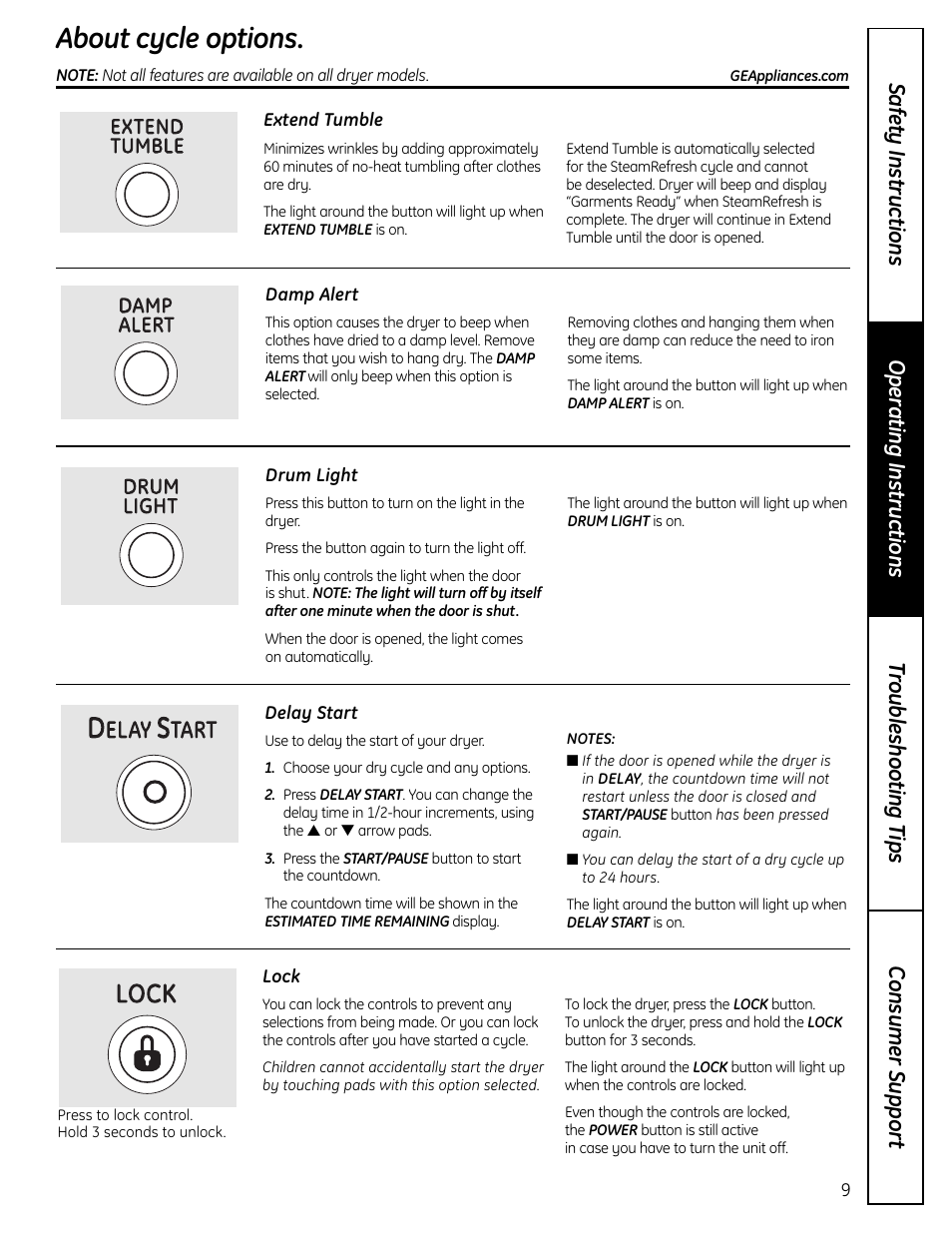 About cycle options | GE UPVH890 User Manual | Page 9 / 152