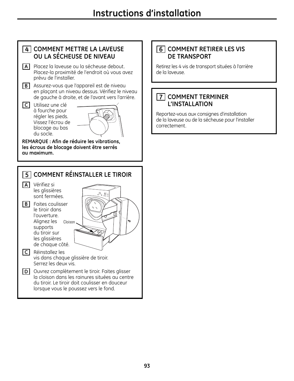 Instructions d’installation | GE UPVH890 User Manual | Page 93 / 152