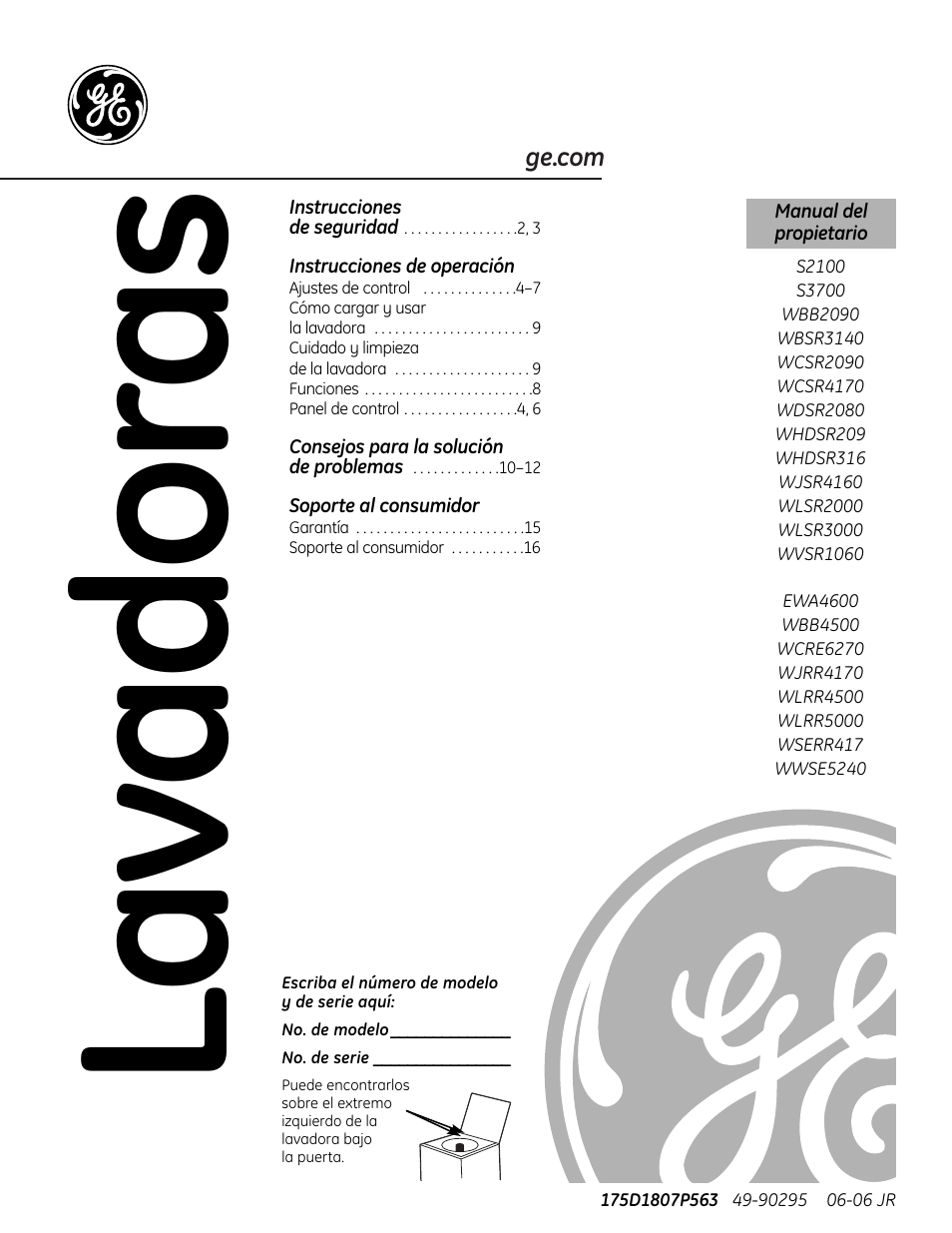 Lavadoras | GE S3700 User Manual | Page 17 / 32