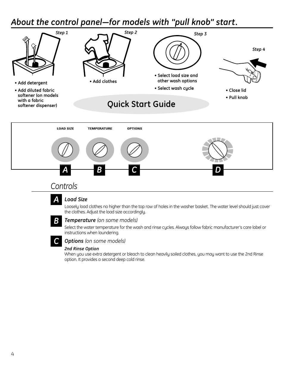 Operating instructions, Control panels, Control settings | Controls | GE S3700 User Manual | Page 4 / 32