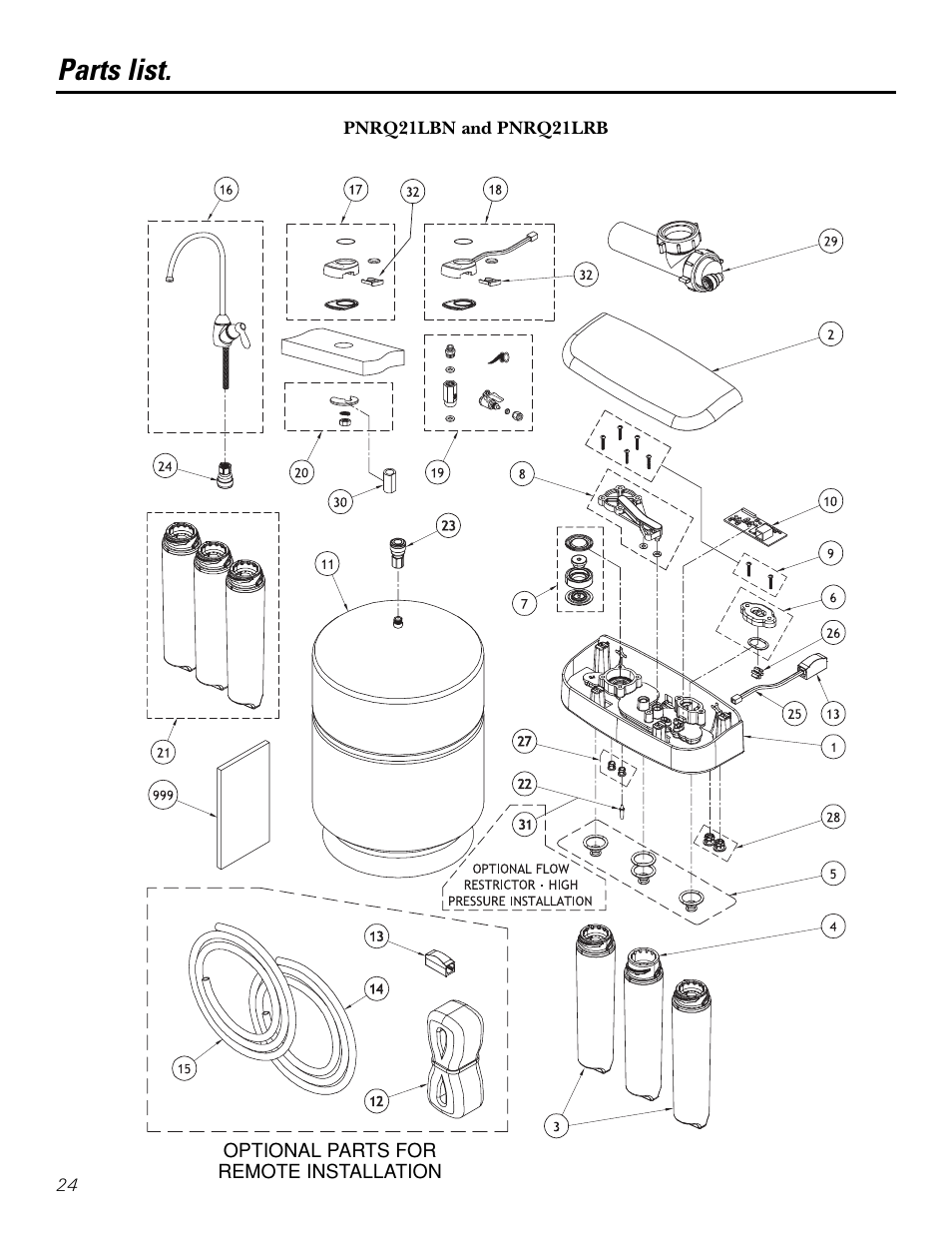 Parts list/catalog, Parts list/catalog , 25, Parts list | GE PNRQ21LBN User Manual | Page 24 / 84