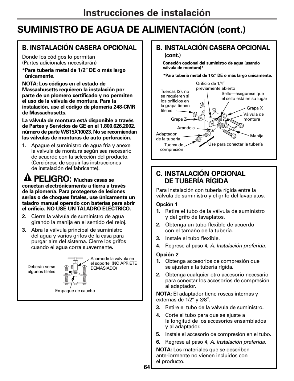 Peligro | GE PNRQ21LBN User Manual | Page 64 / 84