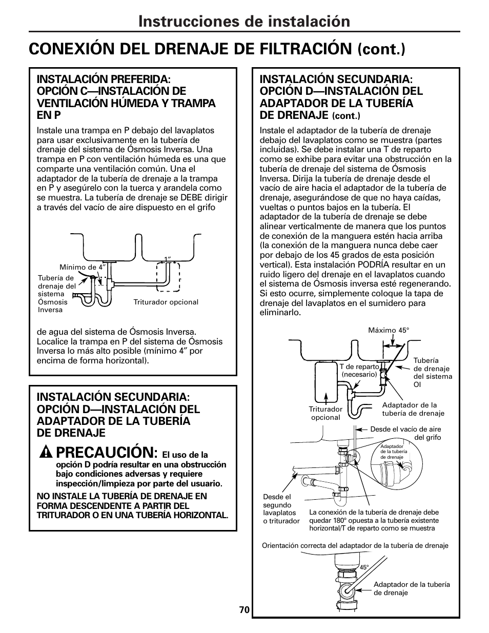 Precaución | GE PNRQ21LBN User Manual | Page 70 / 84