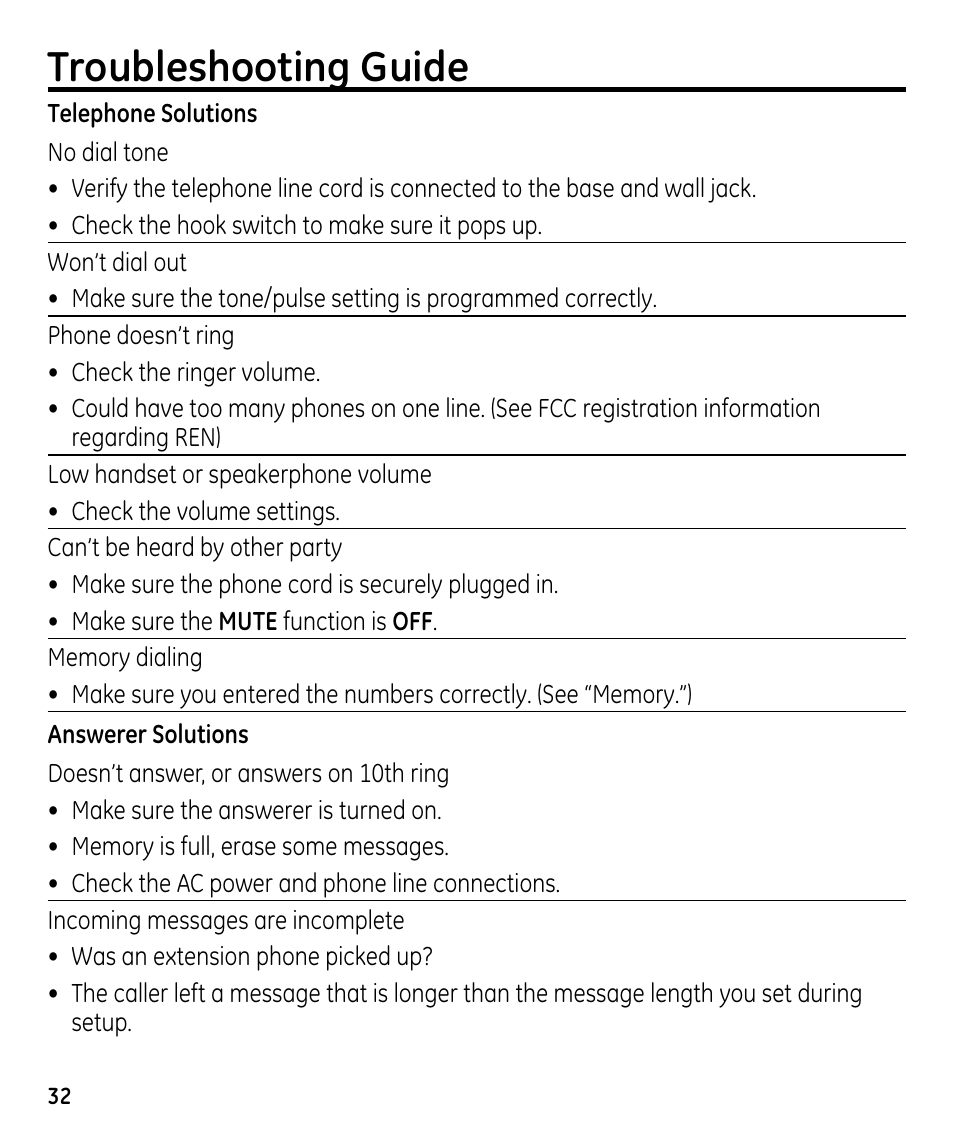 Troubleshooting guide | GE 00023598 User Manual | Page 32 / 80