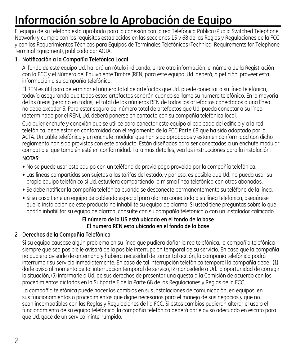 Información sobre la aprobación de equipo | GE 00023598 User Manual | Page 42 / 80