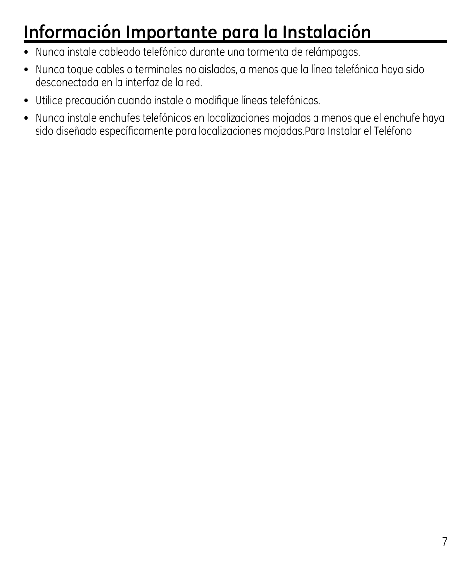 Información importante para la instalación | GE 00023598 User Manual | Page 47 / 80