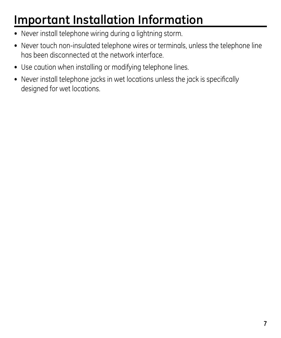 Important installation information | GE 00023598 User Manual | Page 7 / 80