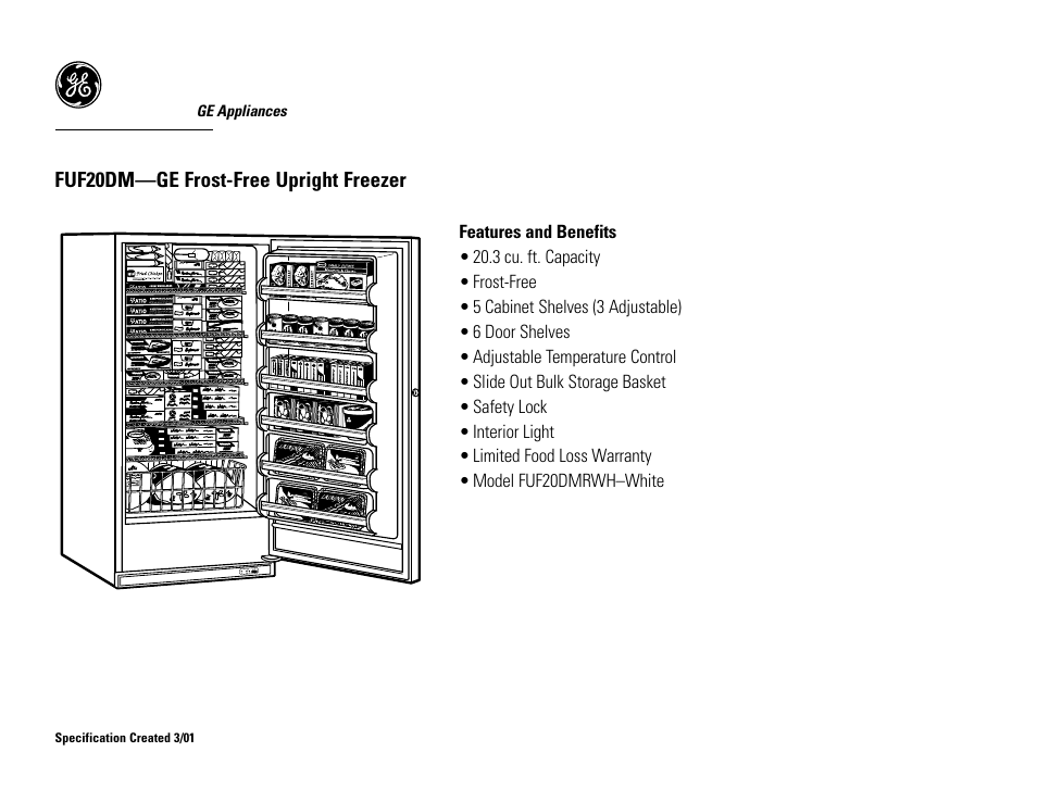 GE FUF20DMRWH User Manual | Page 2 / 2