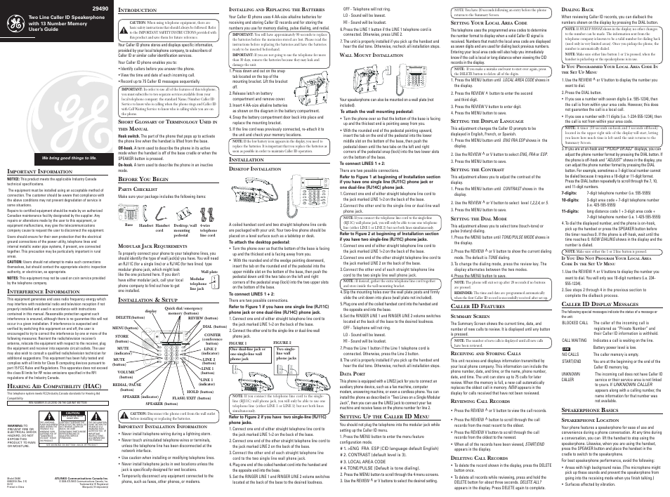 GE 29490GE2 User Manual | 2 pages