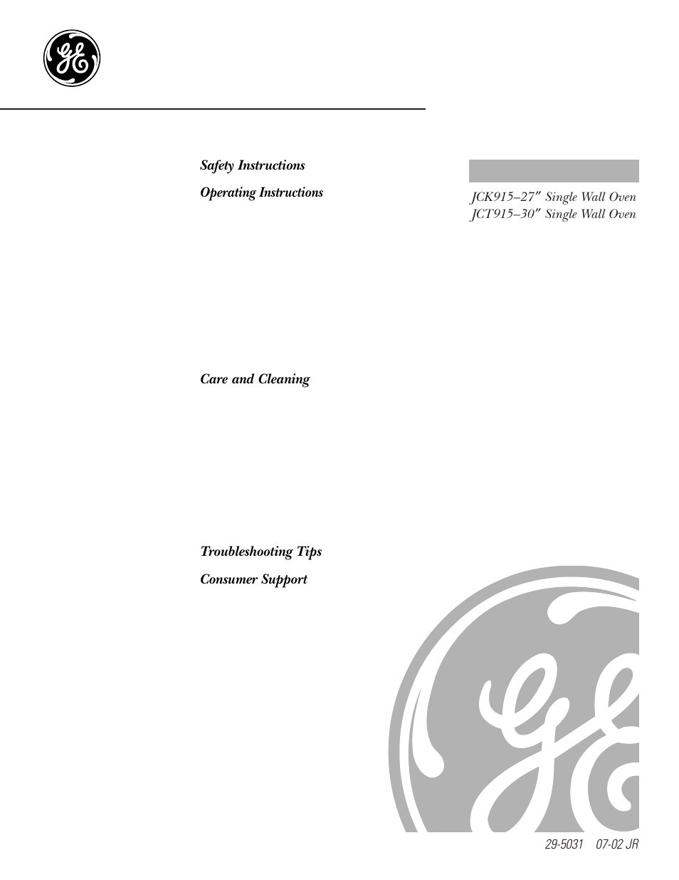 GE JCT 915 User Manual | 32 pages