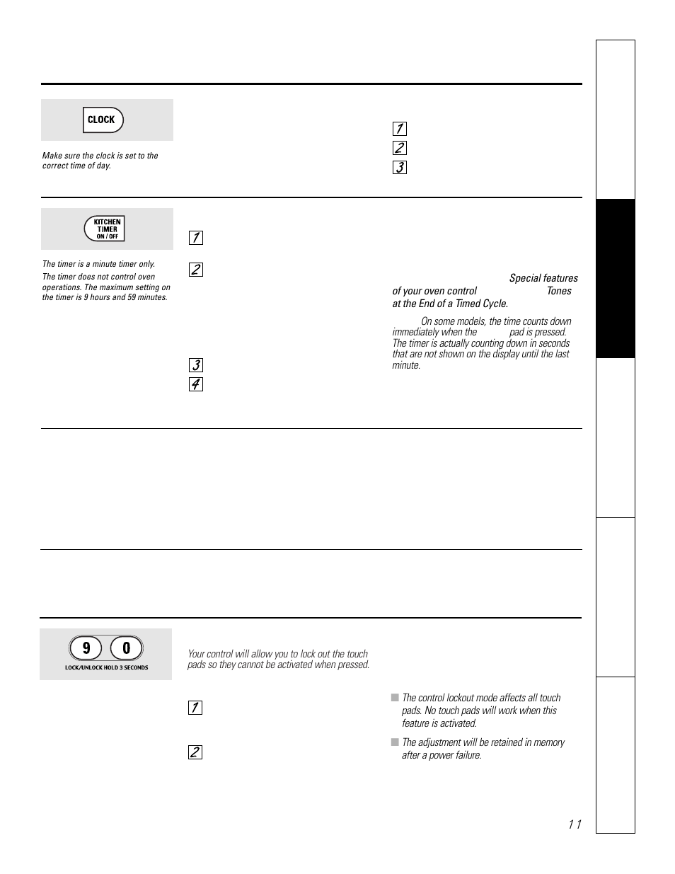 Using the clock, timer and control lockout | GE JCT 915 User Manual | Page 11 / 32