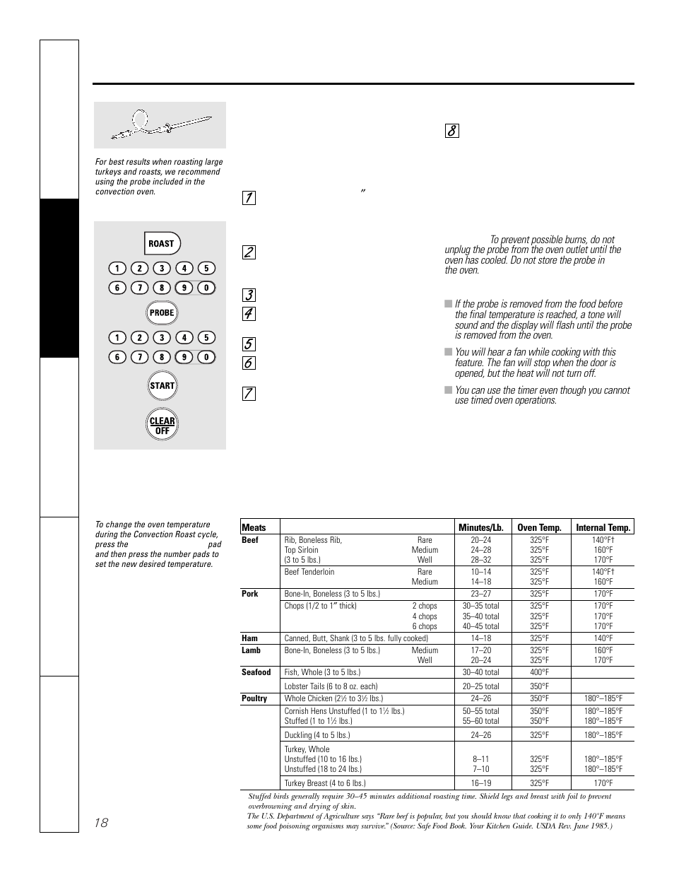 Using the convection oven, Convection roasting guide | GE JCT 915 User Manual | Page 18 / 32