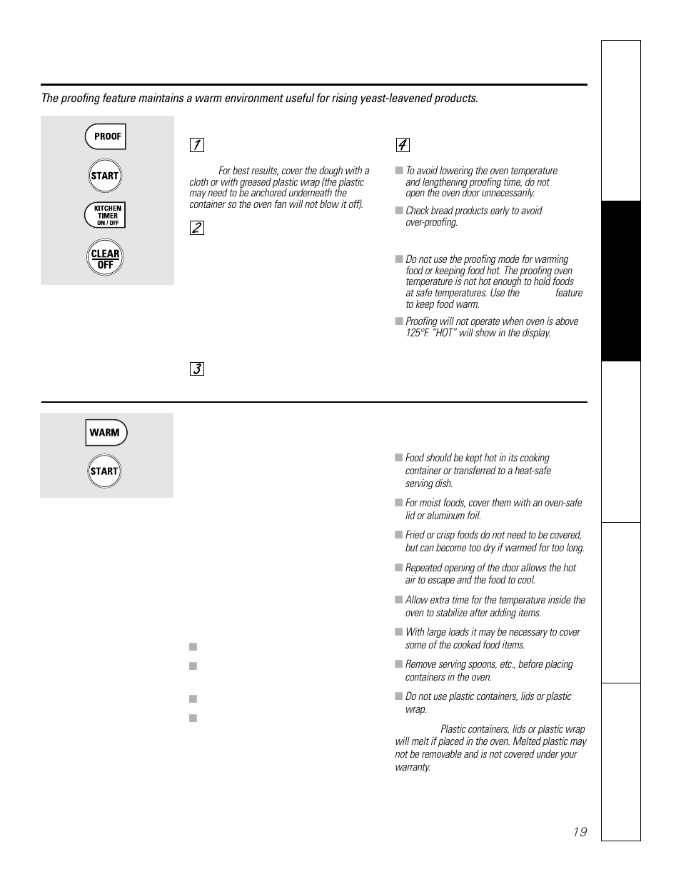 Using the proofing and warming features | GE JCT 915 User Manual | Page 19 / 32