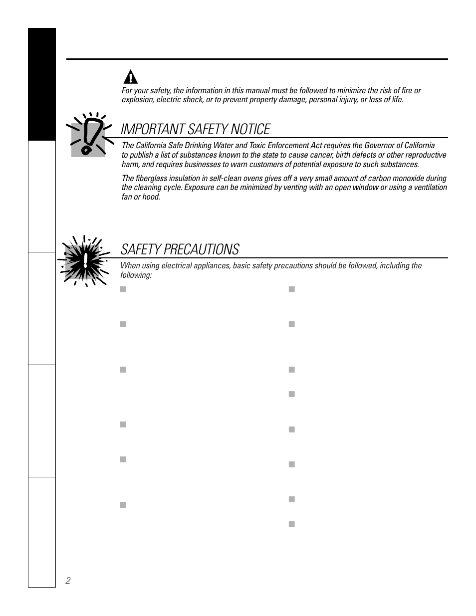 Warning, Safety precautions, Important safety notice | GE JCT 915 User Manual | Page 2 / 32
