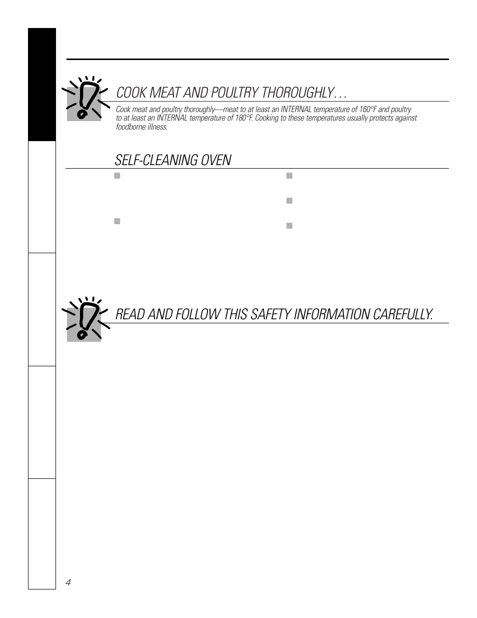 Cook meat and poultry thoroughly | GE JCT 915 User Manual | Page 4 / 32
