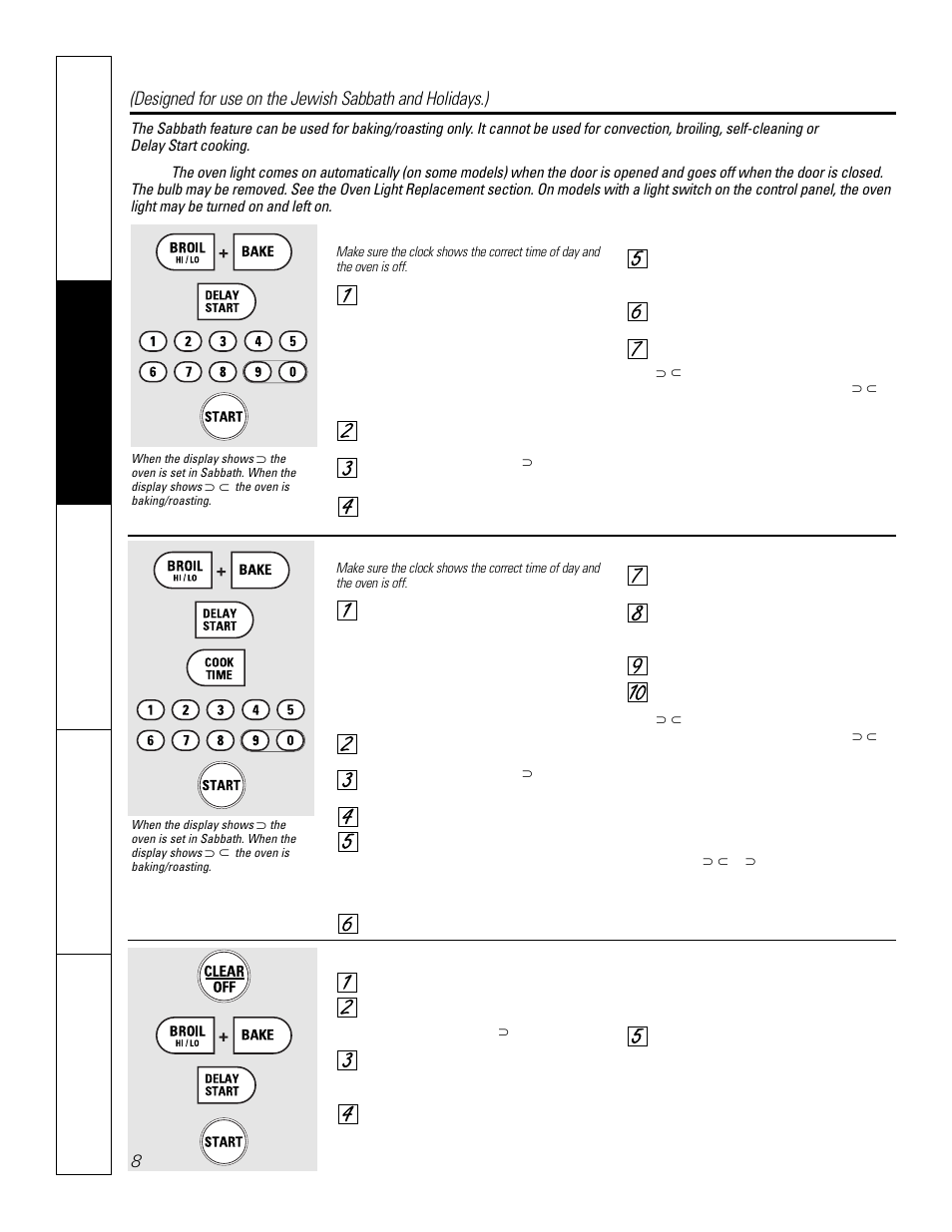 Using the sabbath feature | GE JCT 915 User Manual | Page 8 / 32