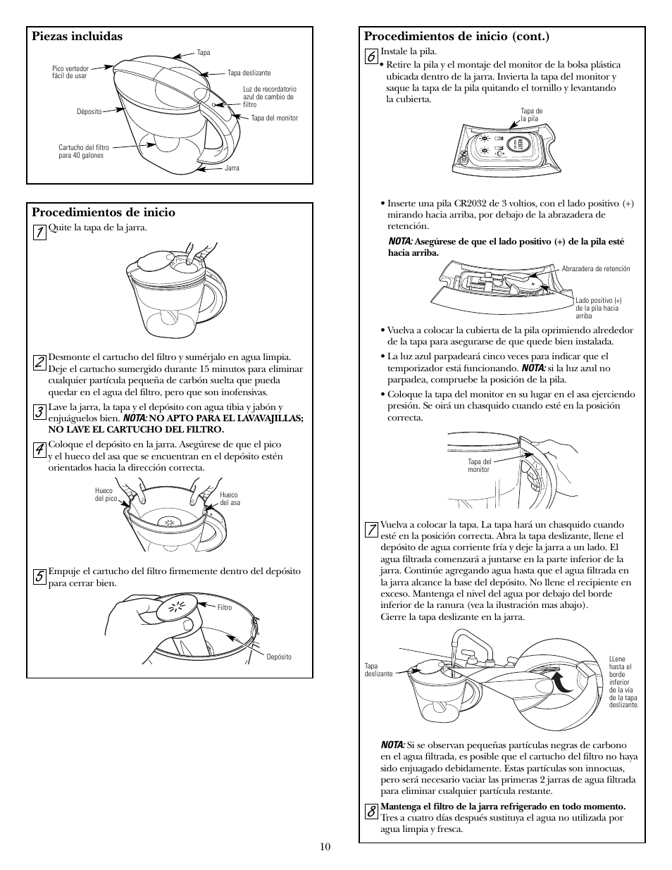 Piezas incluidas, Procedimientos de inicio | GE GXPL03H User Manual | Page 10 / 12