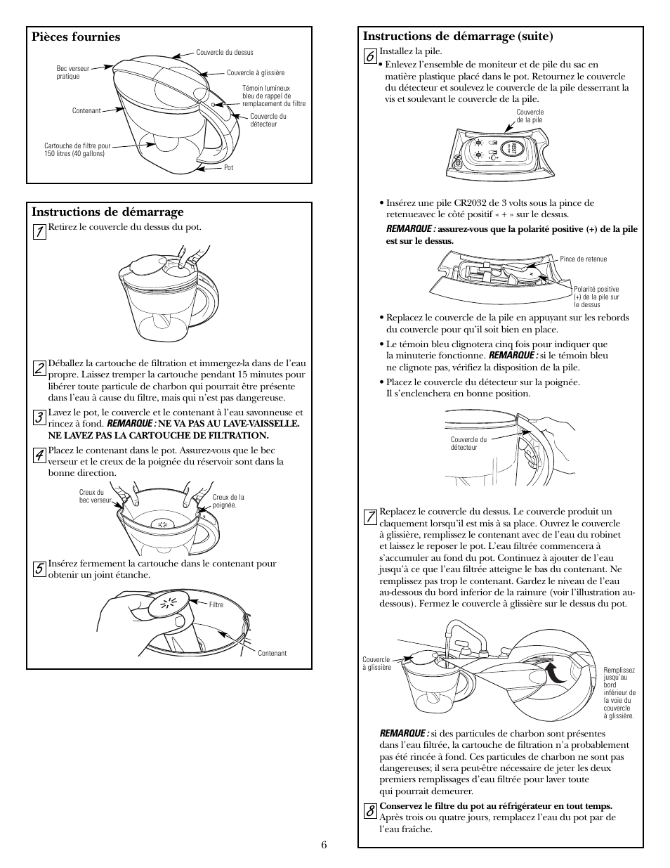 Pièces fournies, Instructions de démarrage | GE GXPL03H User Manual | Page 6 / 12