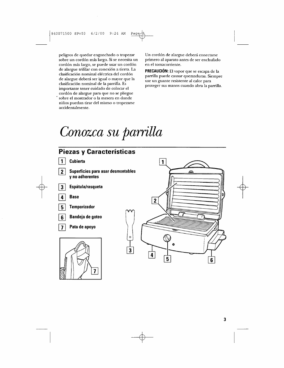 Conozca su pamlla, Piezas y características, Conozca su parrilla | GE 106604 User Manual | Page 11 / 16