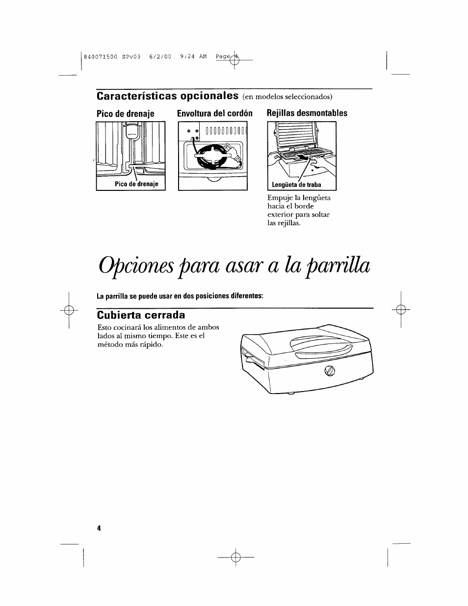 Opciones para asar a la parrilla, Cubierta cerrada | GE 106604 User Manual | Page 12 / 16