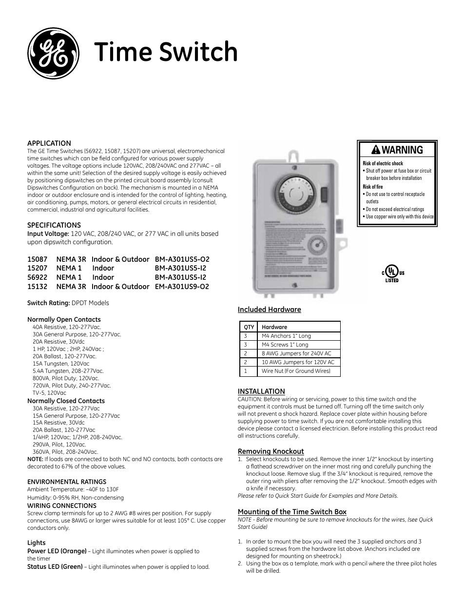 GE BM-A301US5-I2 User Manual | 2 pages