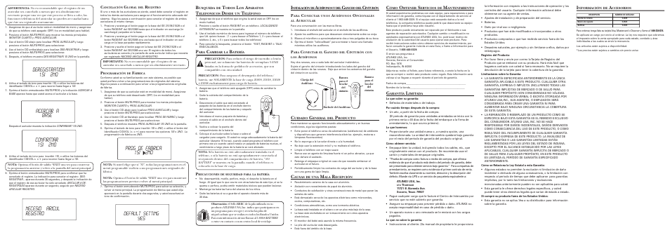 Prog de fabrica 1si 2no, Default setting yes | GE 00001583 User Manual | Page 4 / 4