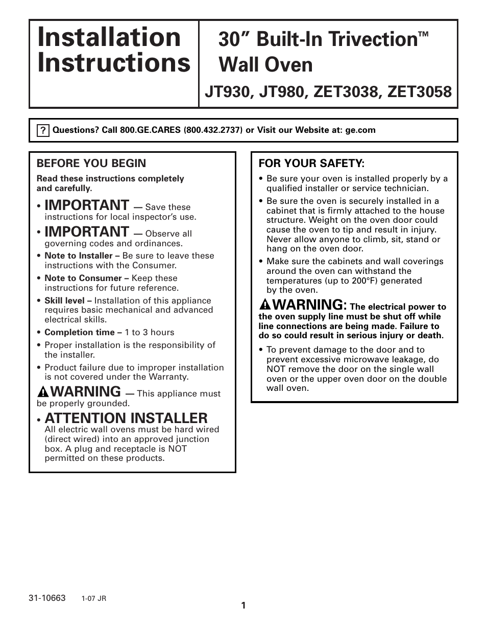 GE TRIVECTION JT980 User Manual | 16 pages