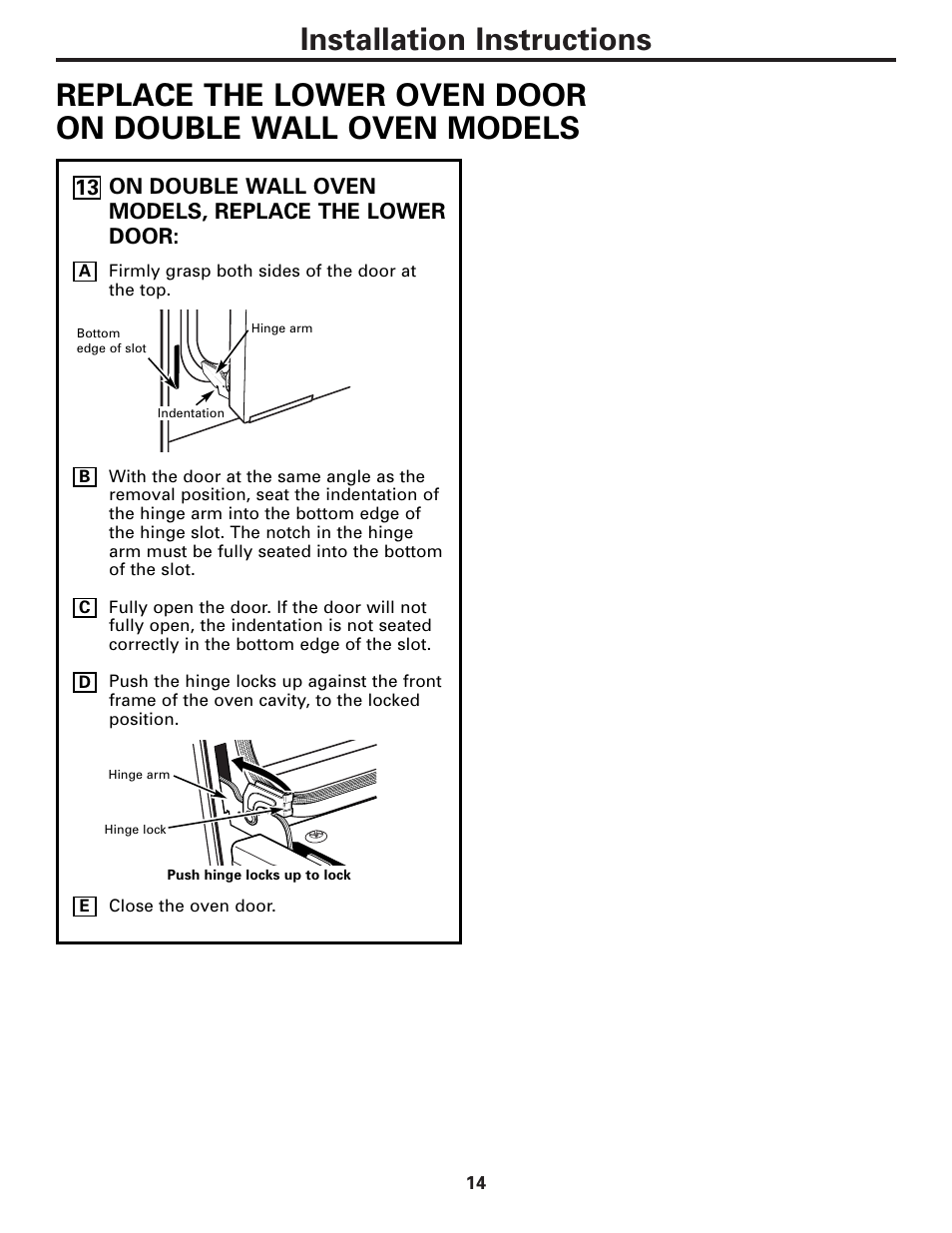 On double wall oven models, replace the lower door | GE TRIVECTION JT980 User Manual | Page 14 / 16