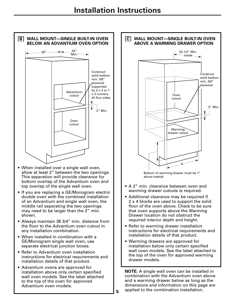 Installation instructions | GE TRIVECTION JT980 User Manual | Page 5 / 16