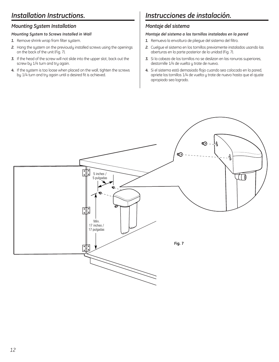 Installation instructions, Instrucciones de instalación | GE GXSL55F User Manual | Page 12 / 20