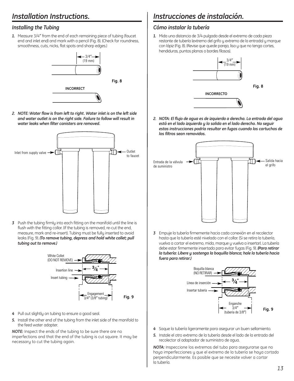 Installing the tubing, Instalación de la tubería, Installation instructions | Instrucciones de instalación, Cómo instalar la tubería | GE GXSL55F User Manual | Page 13 / 20