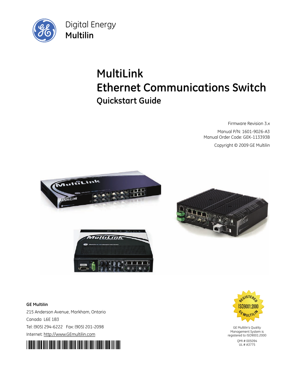 GE MULTILINK 1601-9026-A3 User Manual | 70 pages