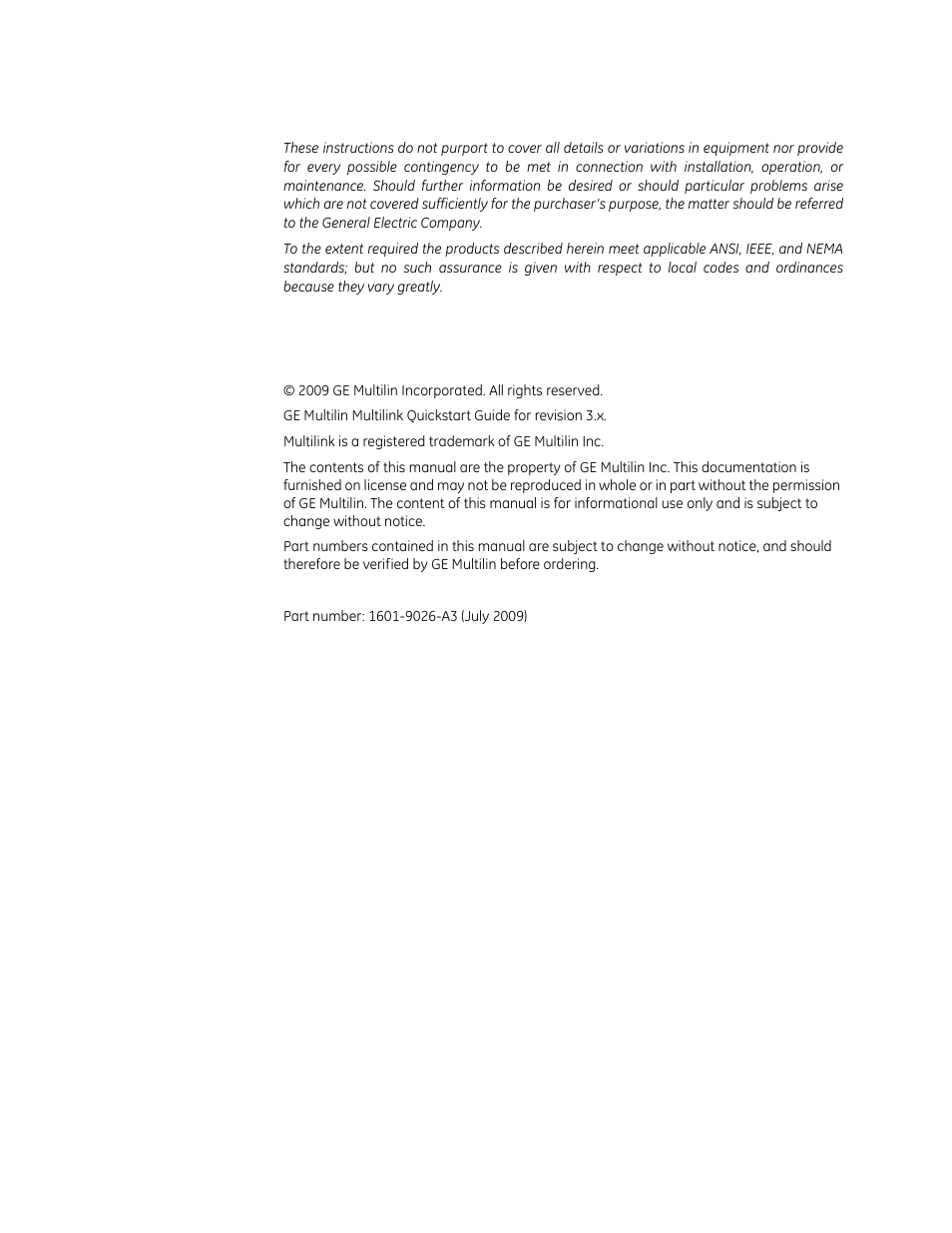 GE MULTILINK 1601-9026-A3 User Manual | Page 2 / 70