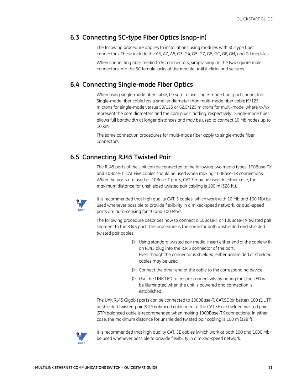 3 connecting sc-type fiber optics (snap-in), 4 connecting single-mode fiber optics, 5 connecting rj45 twisted pair | GE MULTILINK 1601-9026-A3 User Manual | Page 25 / 70