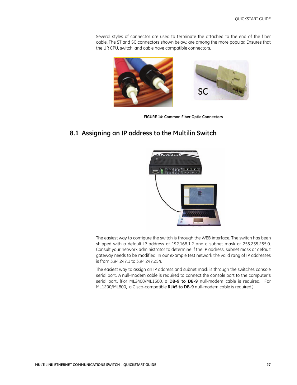 1 assigning an ip address to the multilin switch | GE MULTILINK 1601-9026-A3 User Manual | Page 31 / 70