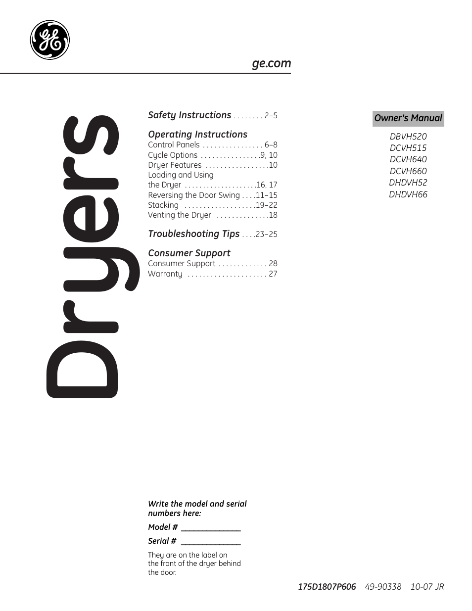 GE DHDVH66 User Manual | 56 pages