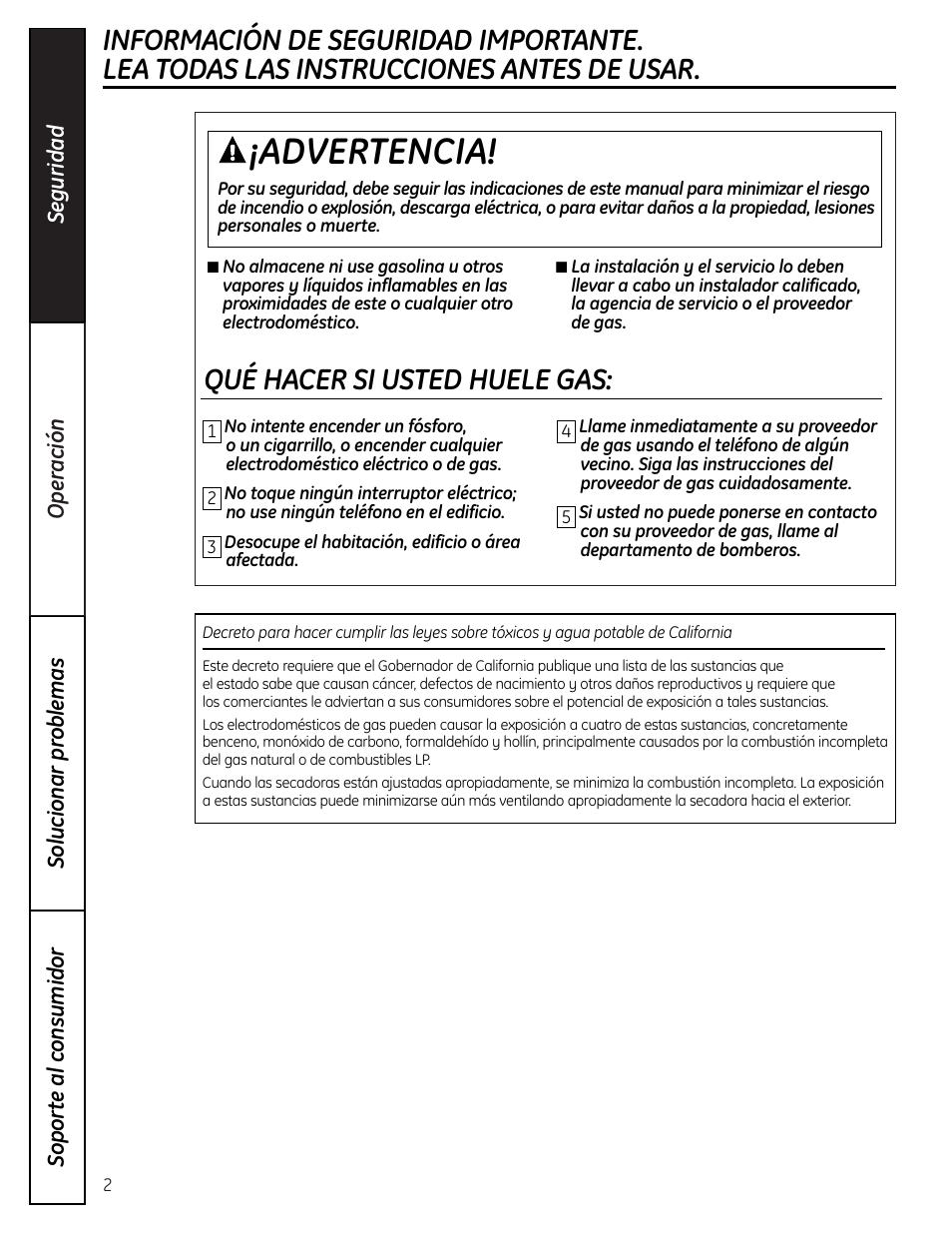 Instrucciones de seguridad, Advertencia, Qué hacer si usted huele gas | GE DHDVH66 User Manual | Page 30 / 56