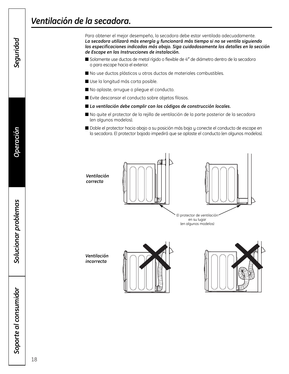 Ventilación de la secadora | GE DHDVH66 User Manual | Page 46 / 56