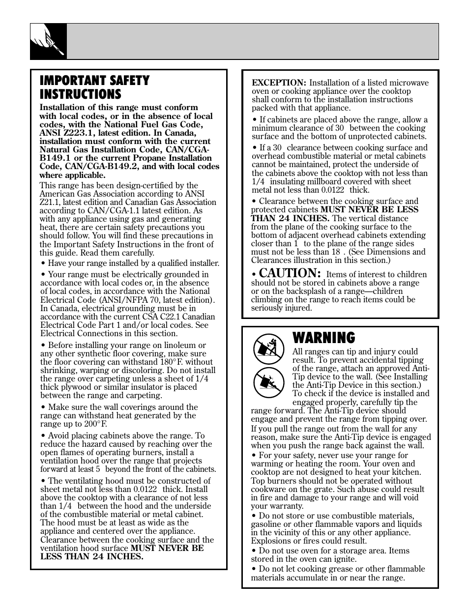 Warning, 34 installation instructions, Important safety instructions | Caution | GE EGR2000 User Manual | Page 34 / 52