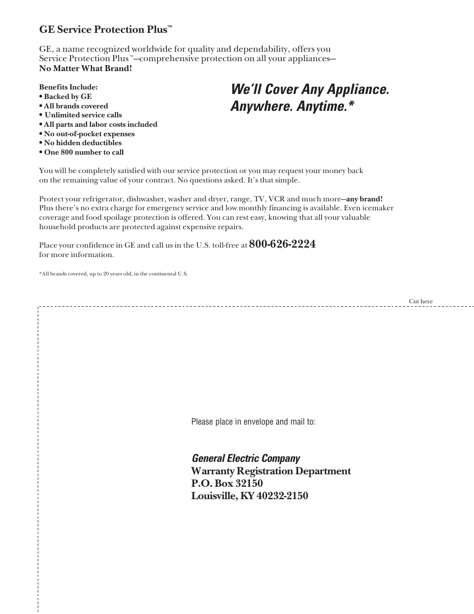 Product registration, Product registration , 49, We’ll cover any appliance. anywhere. anytime | General electric company | GE EGR2000 User Manual | Page 49 / 52