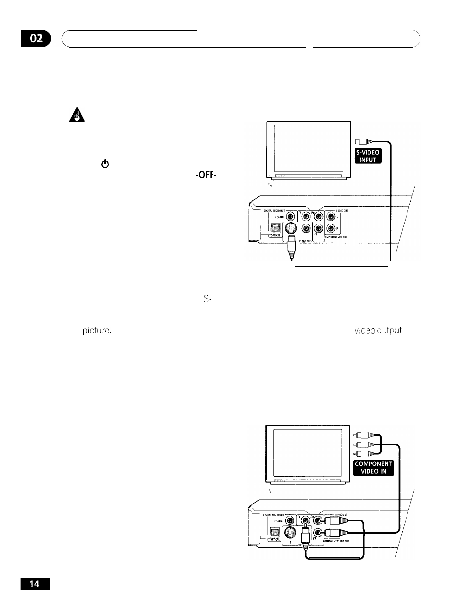 Connecting up, Using other types of video output, Connecting using an s-video output | Connecting using the component video output | GE DV-354 User Manual | Page 14 / 61