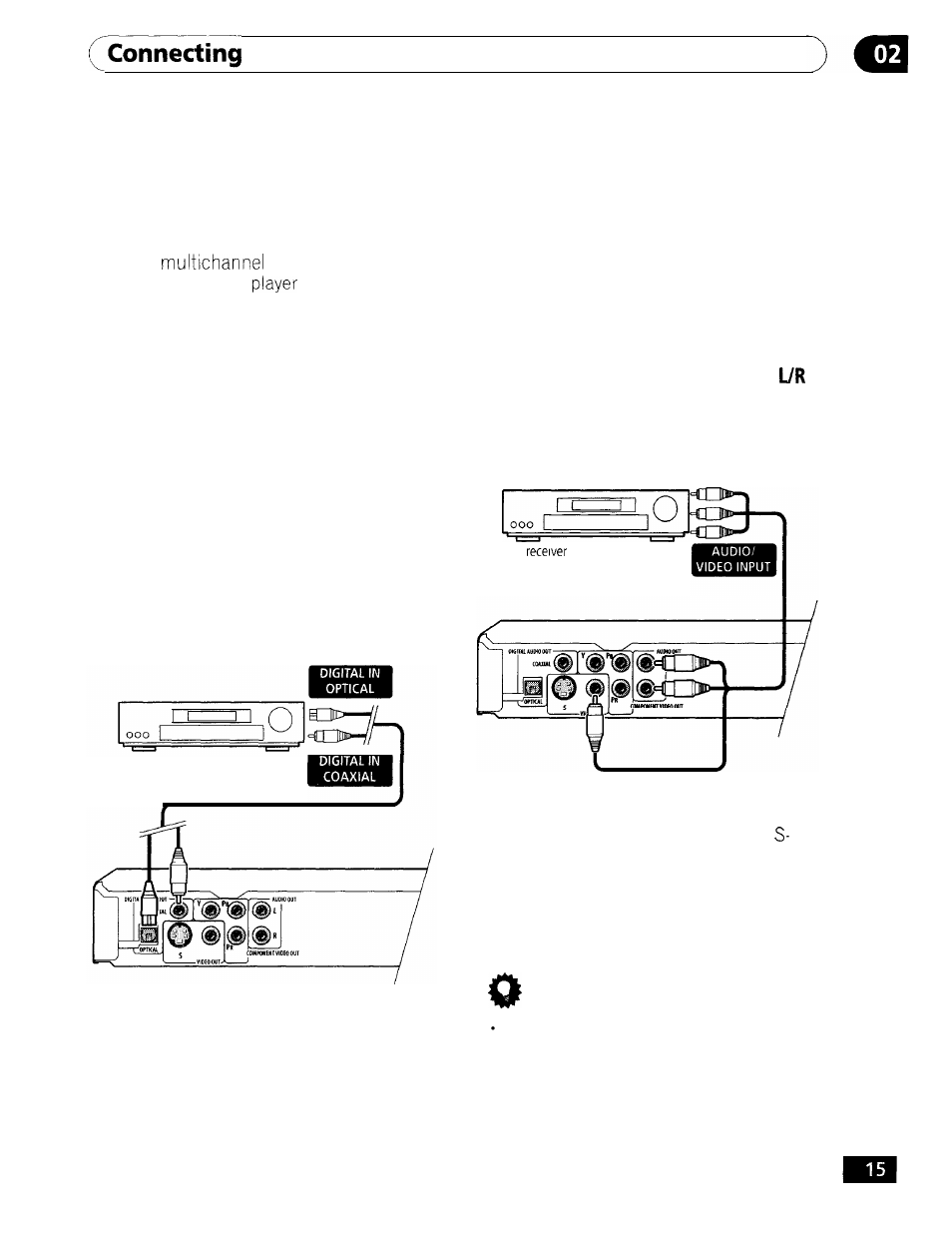 Up connecting to an av receiver | GE DV-354 User Manual | Page 15 / 61