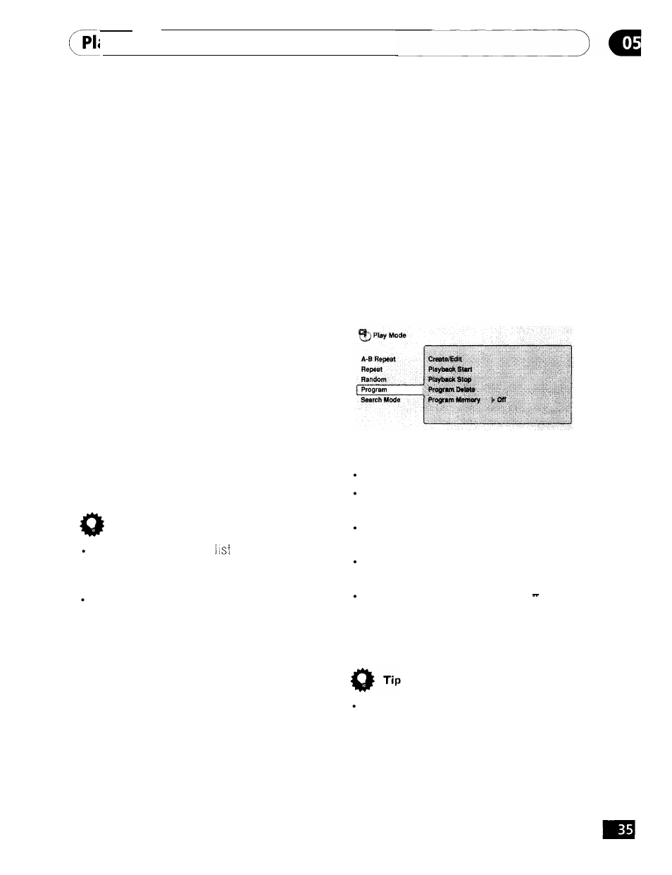 Editing a program list, Other functions of the program menu, Playing discs | Other functions available from the program menu | GE DV-354 User Manual | Page 35 / 61