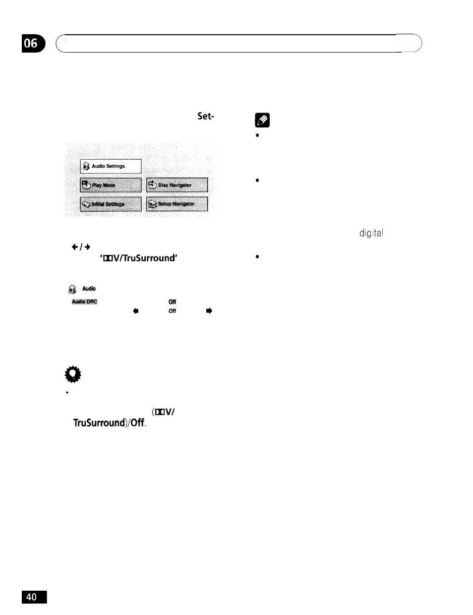 The audio settings menu | GE DV-354 User Manual | Page 40 / 61