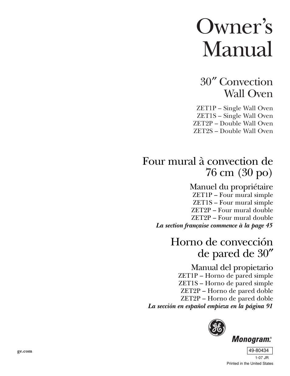 GE ZET2S User Manual | 128 pages