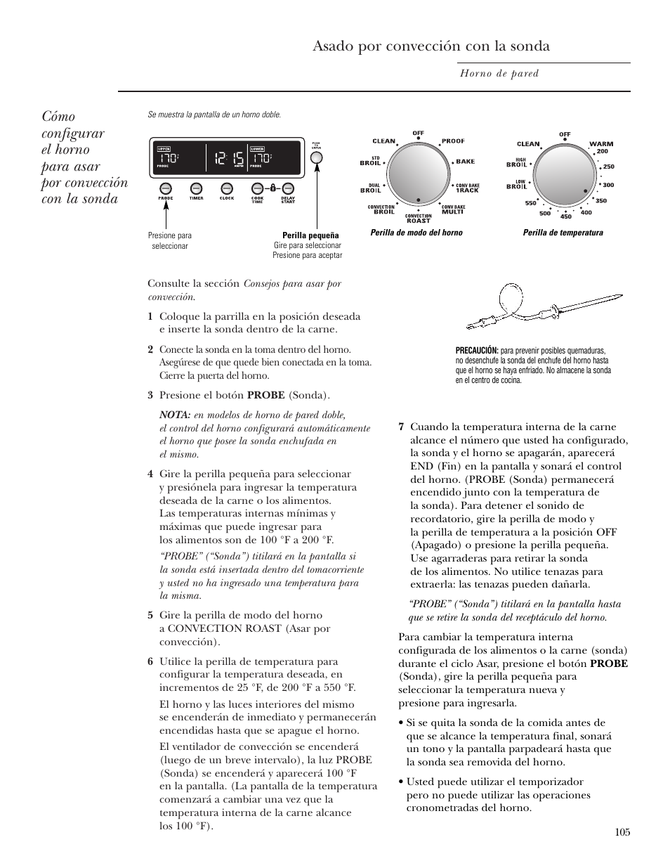 Asado por convección con la sonda | GE ZET2S User Manual | Page 105 / 128