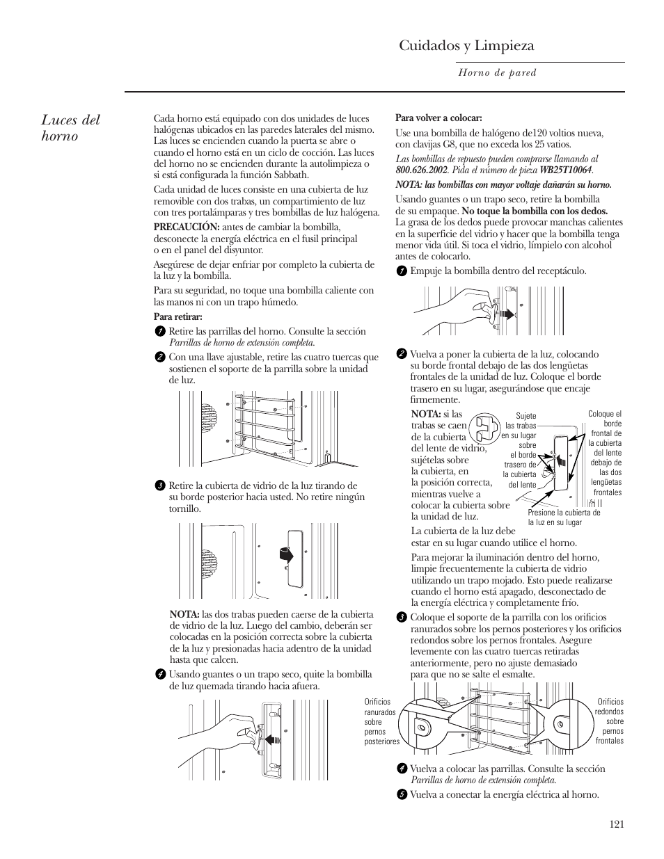 Luces del horno, Cuidados y limpieza | GE ZET2S User Manual | Page 121 / 128