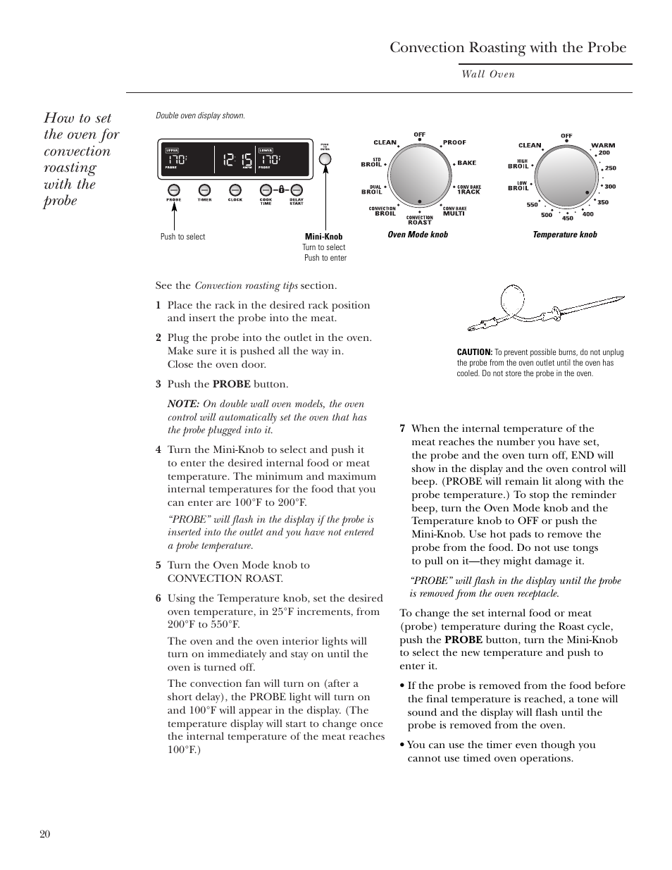 Convection roasting with the probe | GE ZET2S User Manual | Page 20 / 128